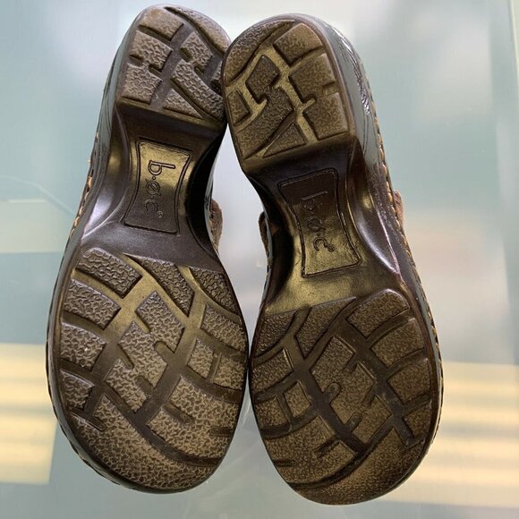 Boc BORN Size 6M Peggy Clogs Embossed Leather Slip On Clogs Wedge Women Brown - Picture 3 of 6